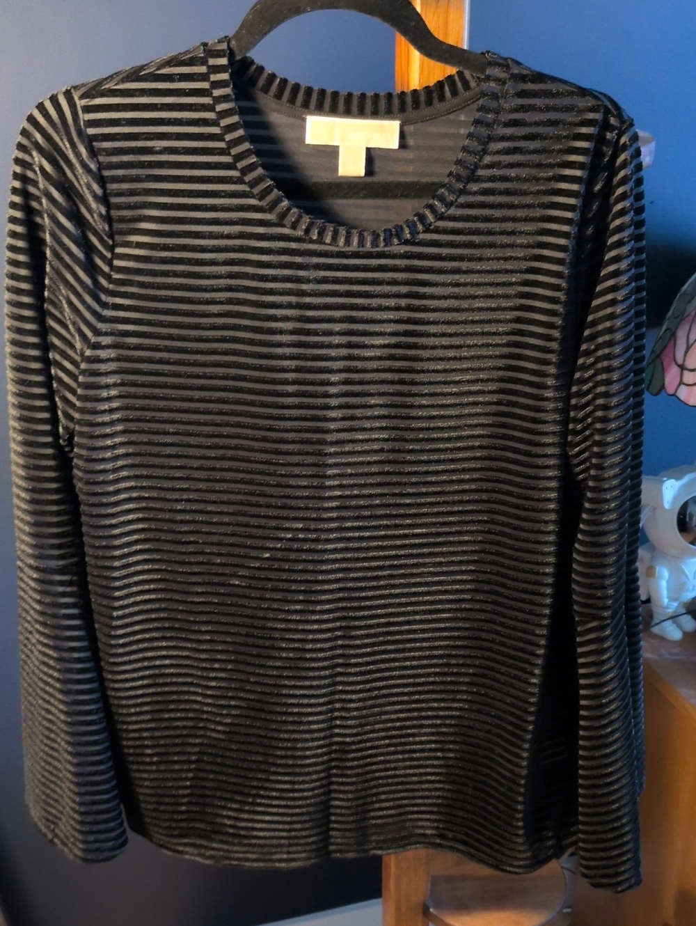 Michael Kors Black Striped Top with Bell Sleeves
